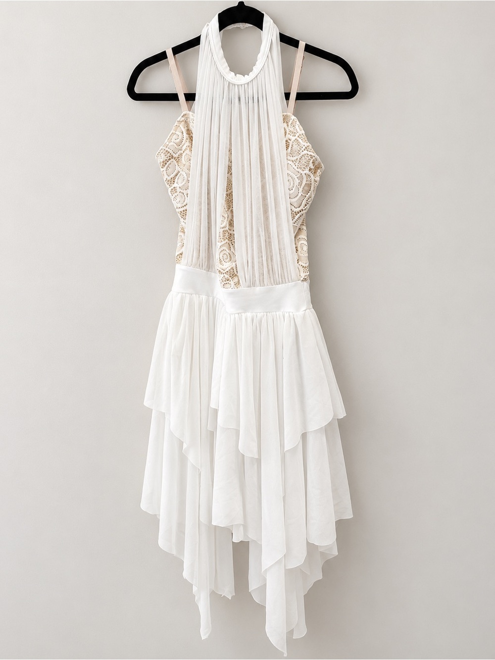 Weissman Adult Small White Lyrical Dance Dress Lace Chiffon High Low Costume